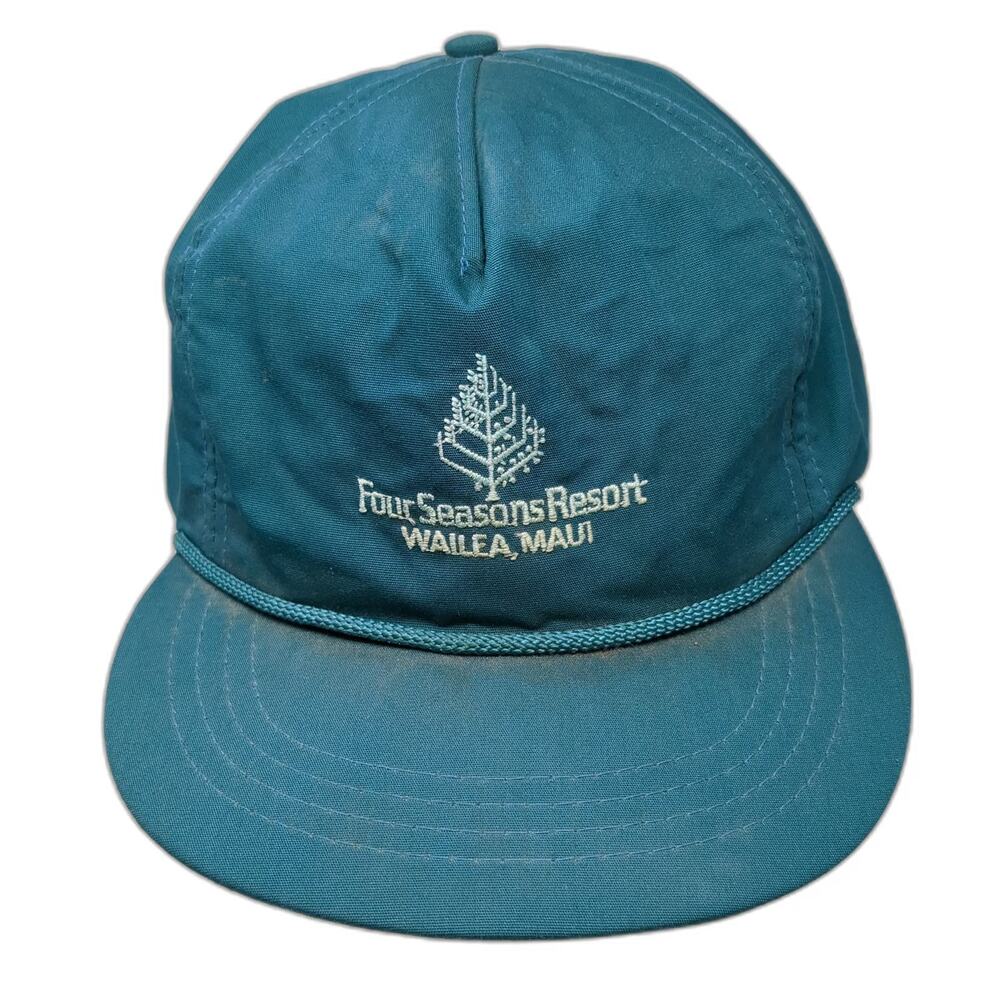 Four Seasons Hotels Resorts Trucker Blue Hat One Size Maui Hawaii Rope Leather